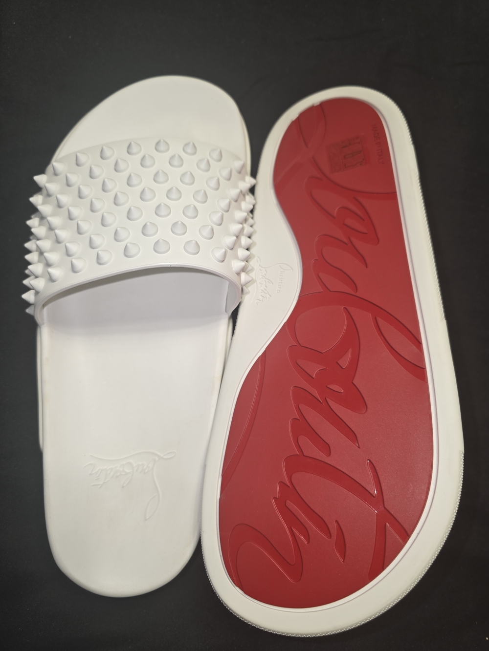 Christian Louboutin White Studded Slide Sandals - Picture 3 of 6